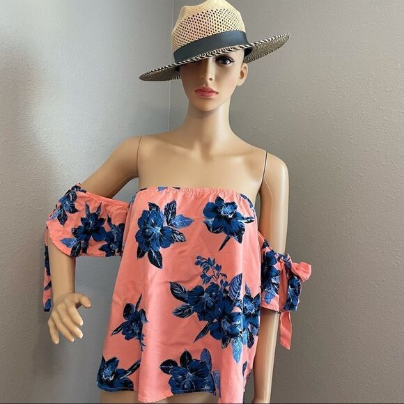 Gypsies & Moondust Off The Shoulder Coral Blue White Blouse Size Large - Picture 1 of 13
